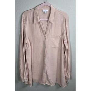 J.Jill 100% Cotton Gauze Button Down Shirt L Blush Lightweight Relaxed Fit
